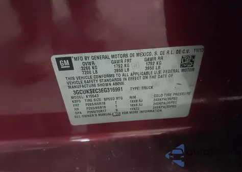 2014 Chevrolet Silverado 1500 2Lz z USA, uszkodzony, nr VIN 3GCUKSEC3EG316991